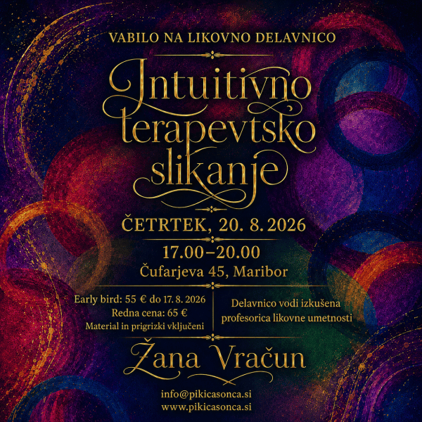 Vabilo na delavnico Intuitivno terapevtsko slikanje – Art Soluna Healing, 20. avgust 2026, Maribor
